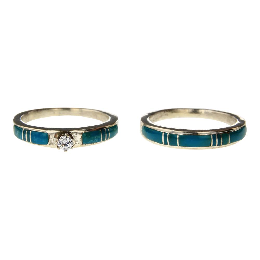 Navajo Turquoise & CZ Wedding Set (1 of 4)