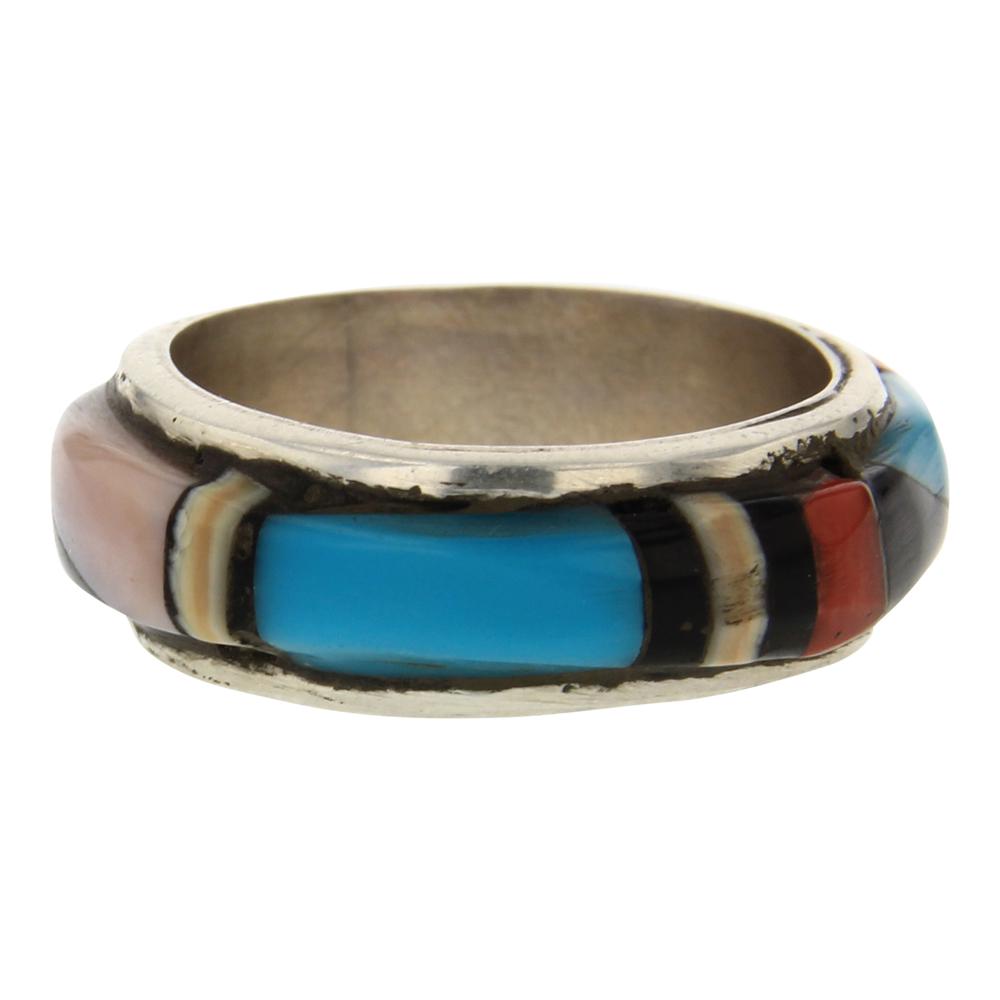 Lena Tsethlikai Zuni Inlay Turquoise Coral & Shell Band (1 of 3)
