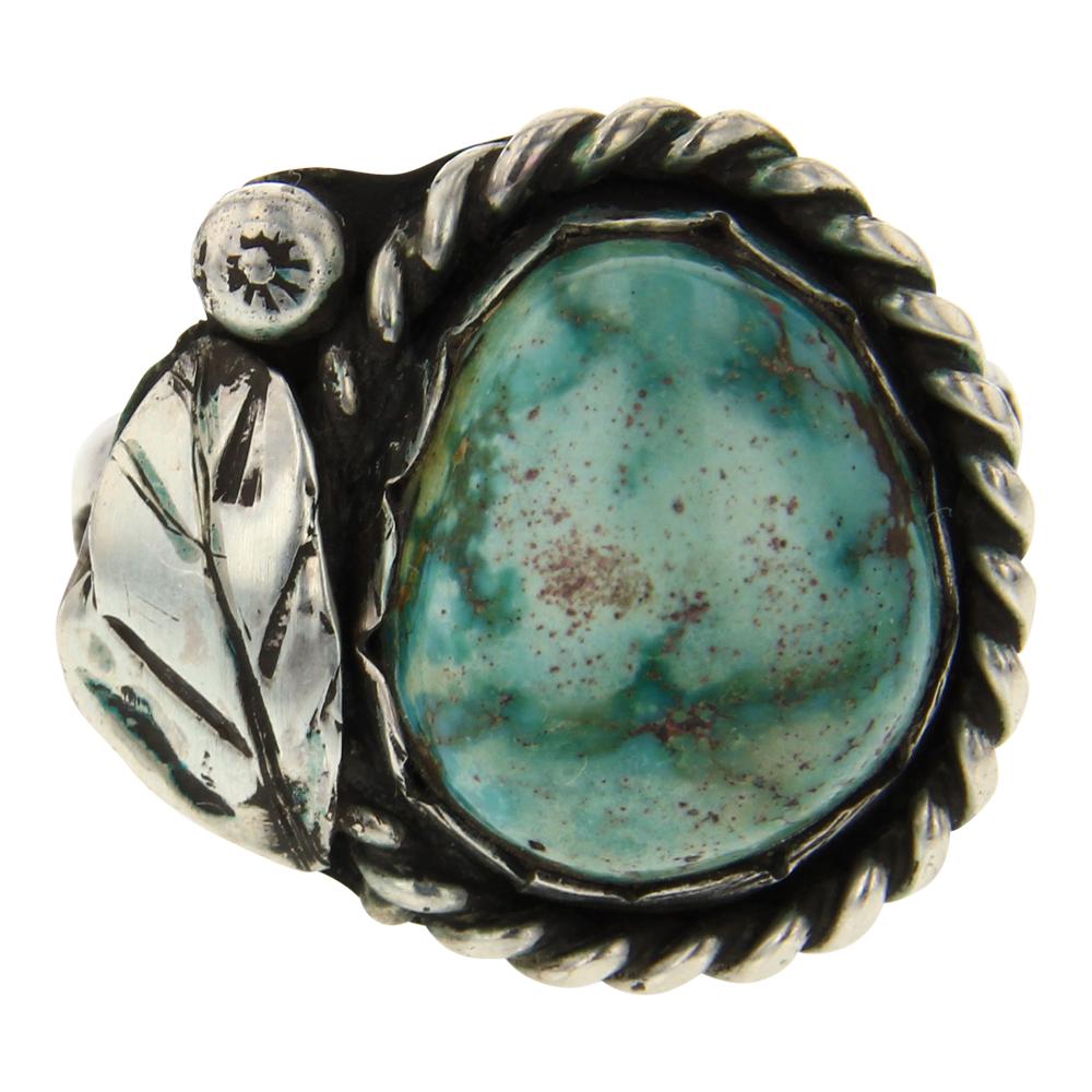 Old Pawn Turquoise Leaf Work Ring (1 of 4)
