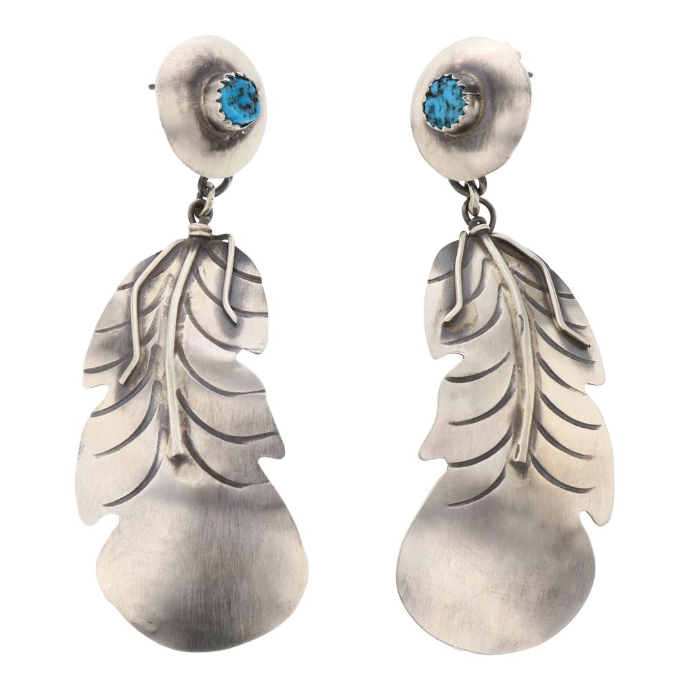 Tim Yazzie Kingman Turquoise Feather Earrings (1 of 2)