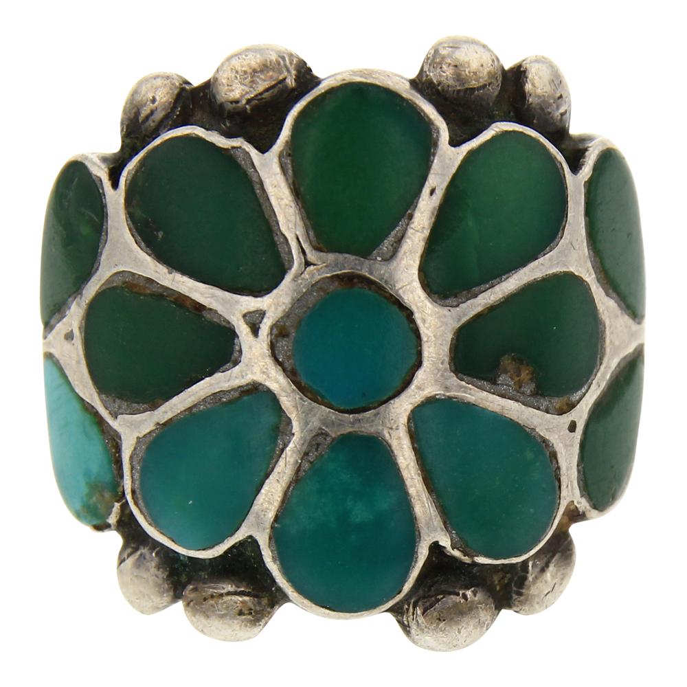 Vintage Turquoise Inlay Flower Ring (1 of 3)