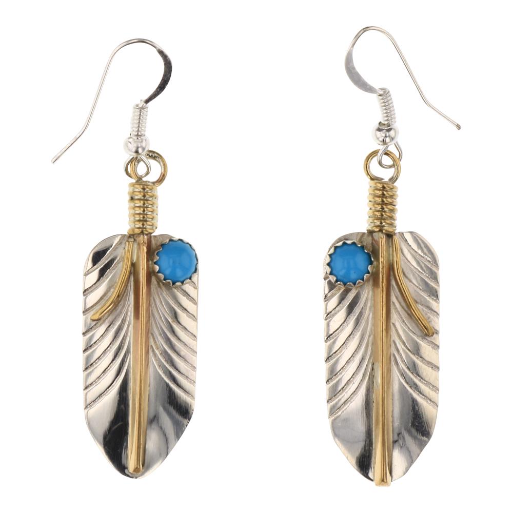 Turquoise Silver & Gold Fill Feather Earrings (1 of 2)