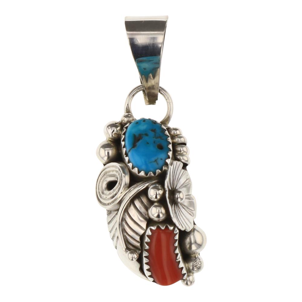 Max Calabaza Turquoise & Coral Garden Motif Pendant (1 of 2)