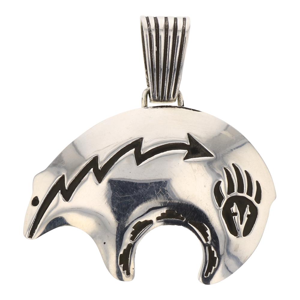 Navajo Plain Silver Overlay Bear Pendant (1 of 2)