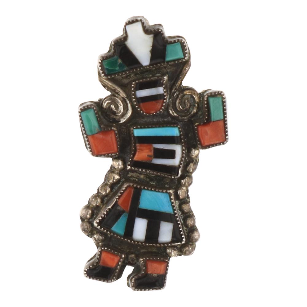 Vintage Zuni Dancer Turquoise & Coral Pin Pendant (1 of 2)