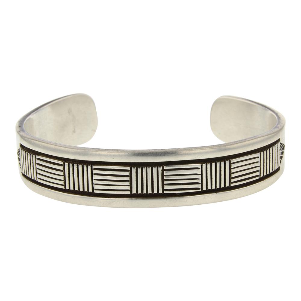 Bruce Morgan Plain Silver Deep Stamp Men's Cuff (1 of 4)