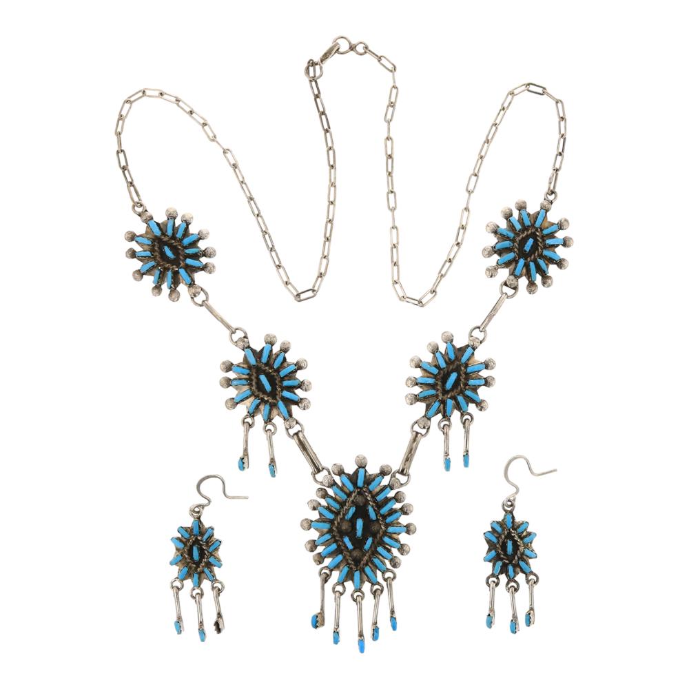 Zuni Leekity Turquoise Needlepoint Necklace & Earrings (1 of 3)