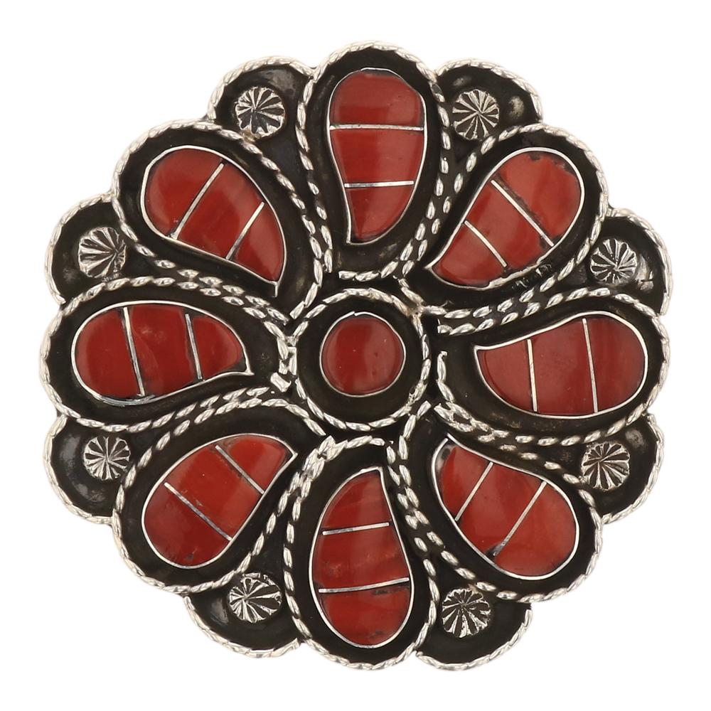 Susie Louise Yazzie Coral Inlay Pin (1 of 2)