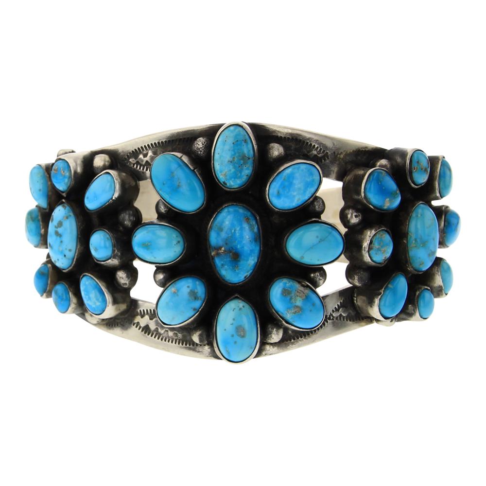 Bobby Johnson Blue Gem Turquoise Cluster Cuff Bracelet (1 of 4)