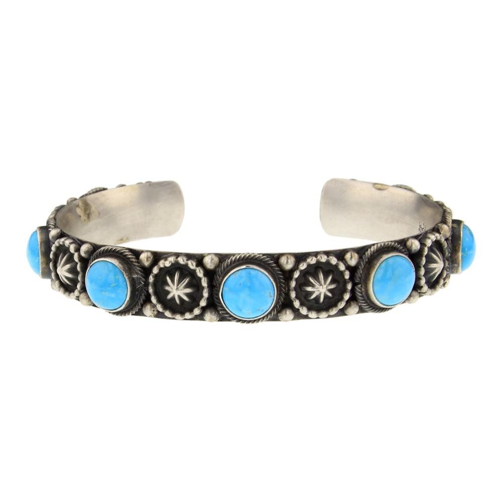 Kingman Turquoise Cuff Bracelet: Sterling Silver | Genuine Kingman Turquoise | Kingman Turquoise Cuff Bracelet | Navajo Native American Southwest Indian Jewelry | Weight: 38.9 Grams, | Dimensions: Bracelet: 5.75" inner, 1" gap, 6.75"