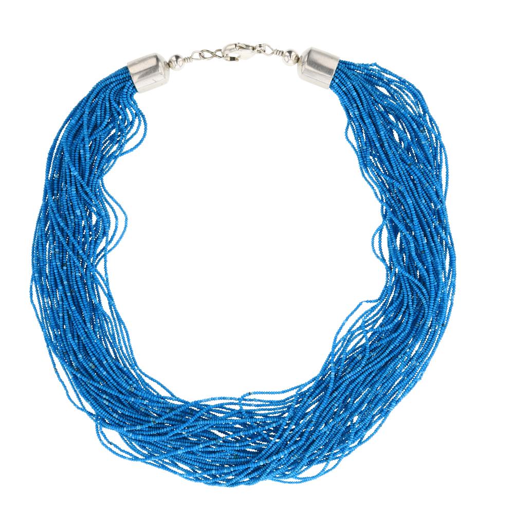 Navajo Strung 50 Strand 2mm Seed Roundel Turquoise: Sterling Silver | Genuine Turquoise | Navajo Strung 50 Strand 2mm Seed Roundel Turquoise Necklace | Navajo Native American Southwest Indian Jewelry | Weight: 44.9 Grams, | Dimensions: Necklace: 16" le