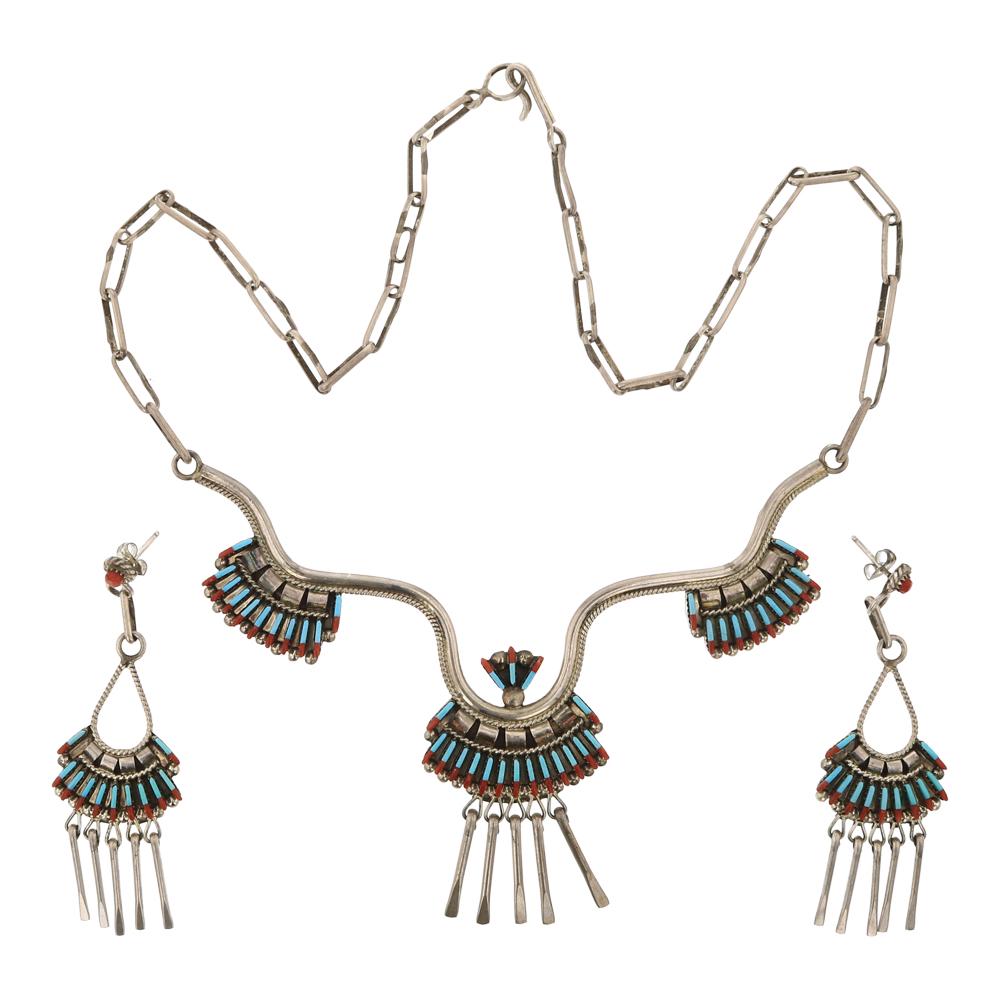 Edmund Cooeyate Zuni Turquoise & Coral Needlepoint (1 of 3)