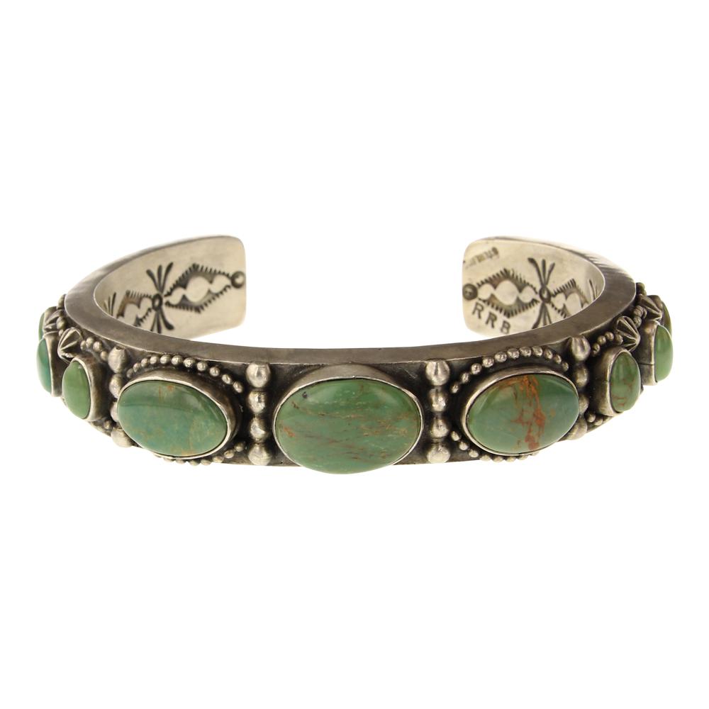 Reada Begay Nevada Green Turquoise Heavy Gauge Bracelet: Sterling Silver | Genuine Nevada Turquoise | Reada Begay Nevada Green Turquoise Heavy Gauge Bracelet | Navajo Native American Southwest Indian Jewelry | Weight: 82.1 Grams, | Dimensions: Bracelet: 5.5