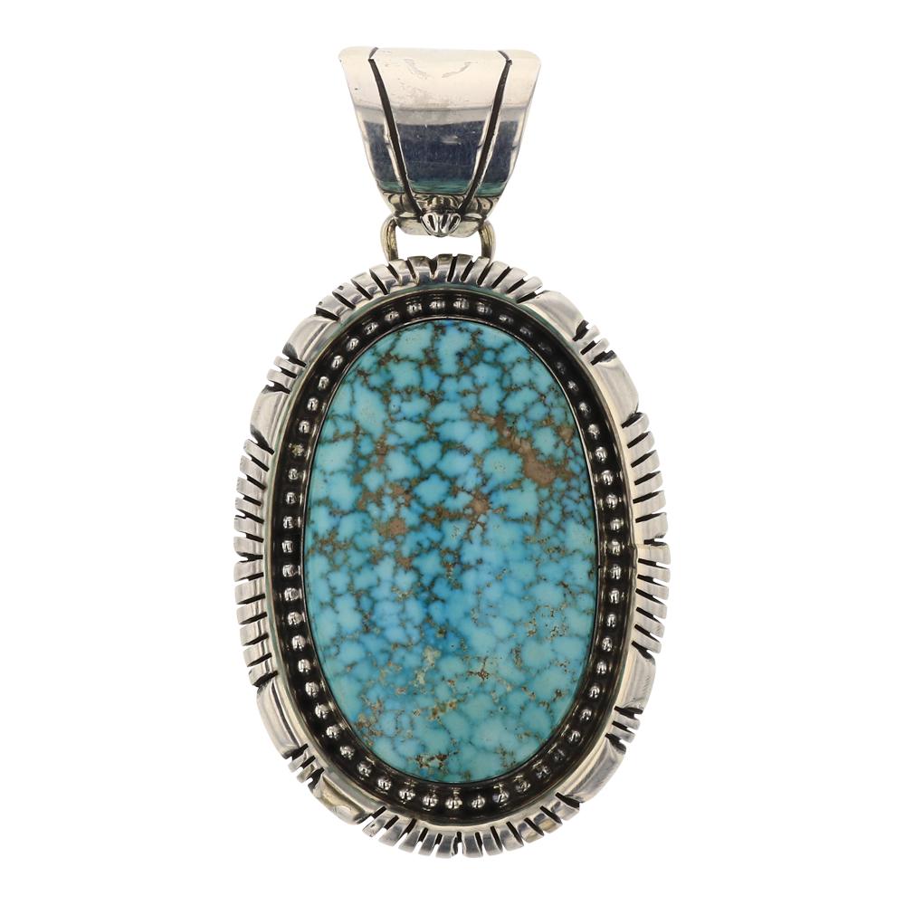 Lorenzo James High Grade Turquoise Mountain Turquoise: Sterling Silver | Genuine Turquoise Mountain Turquoise | Lorenzo James High Grade Turquoise Mountain Turquoise Pendant | Navajo Native American Southwest Indian Jewelry | Weight: 57.6 Grams, | Dimensi