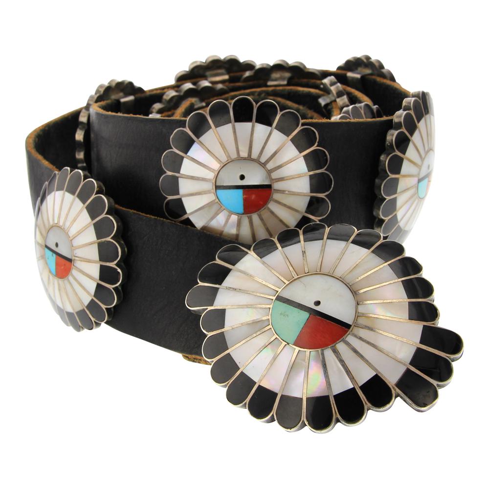 Vintage Mother of Pearl Turquoise & Coral Sunface Inlay (1 of 4)