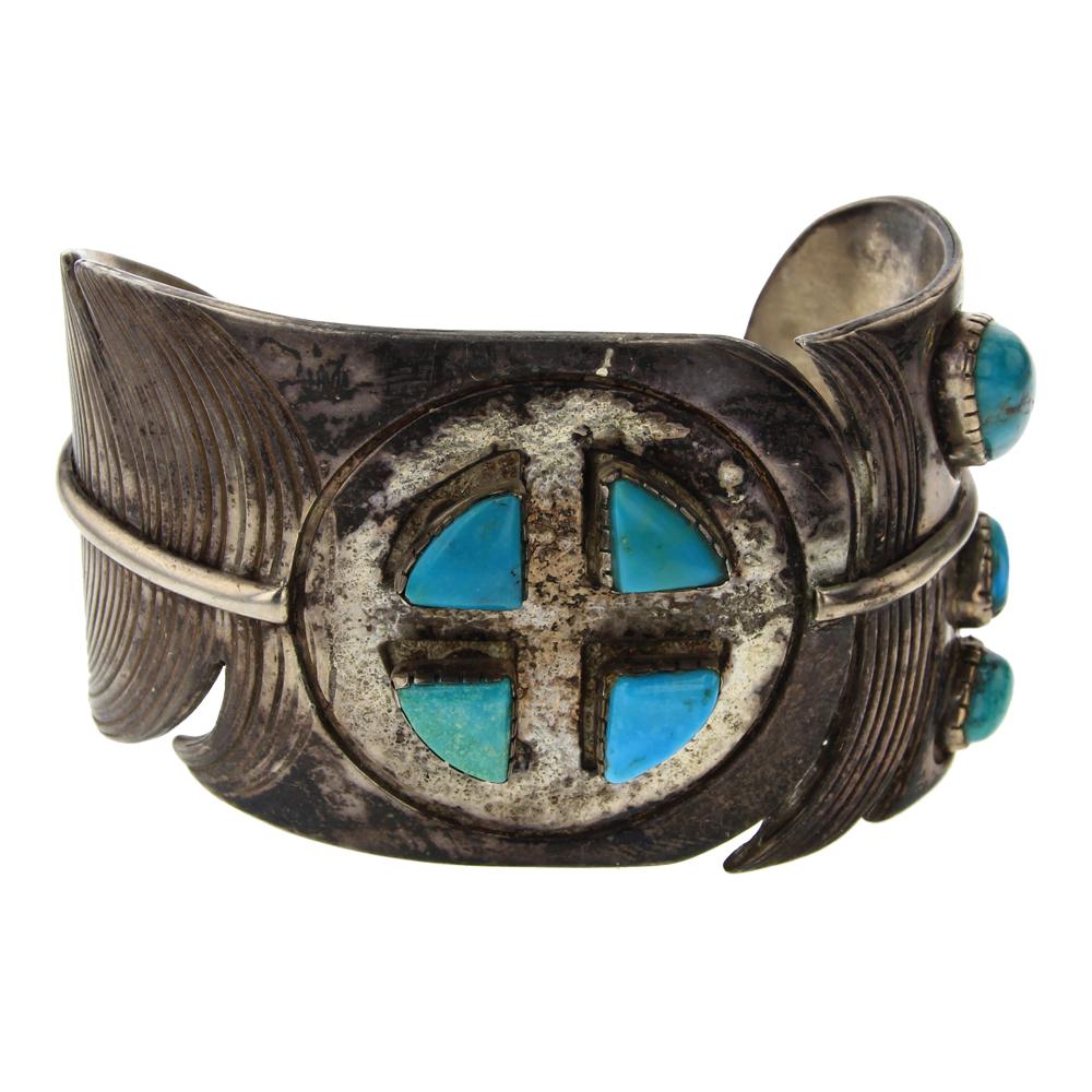 Old Pawn Turquoise Feather Cuff Bracelet (1 of 4)