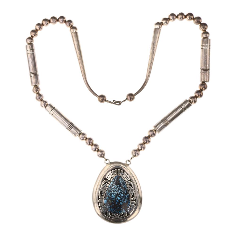 Leonard Nez Spiderweb Kingman Turquoise Necklace (1 of 3)