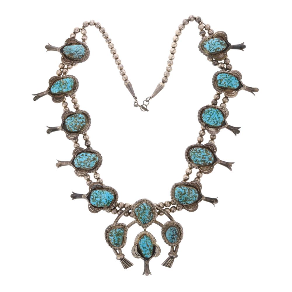 Old Pawn High Grade Turquoise Squash Blossom Necklace (1 of 3)
