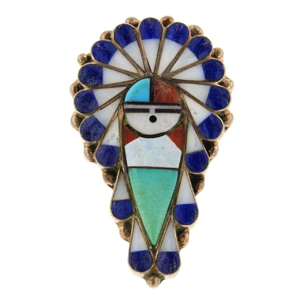 Zuni Inlay Turquoise Lapis MoP & Coral Ring (1 of 3)