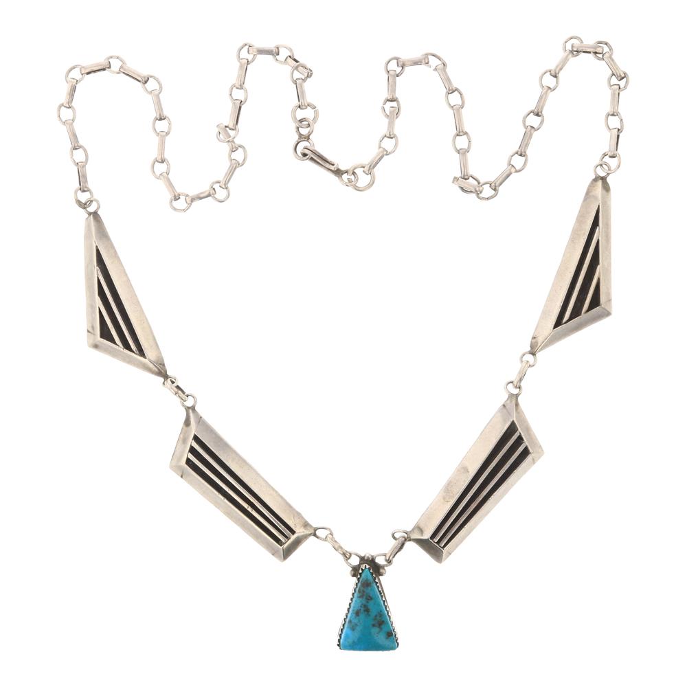 Nevada Turquoise Contemporary Necklace: Sterling Silver | Genuine Nevada Turquoise | Nevada Turquoise Contemporary Necklace | Navajo Native American Southwest Indian Jewelry | Weight:44.3 Grams, | Dimensions: Necklace: 20" length, .5" x 1"