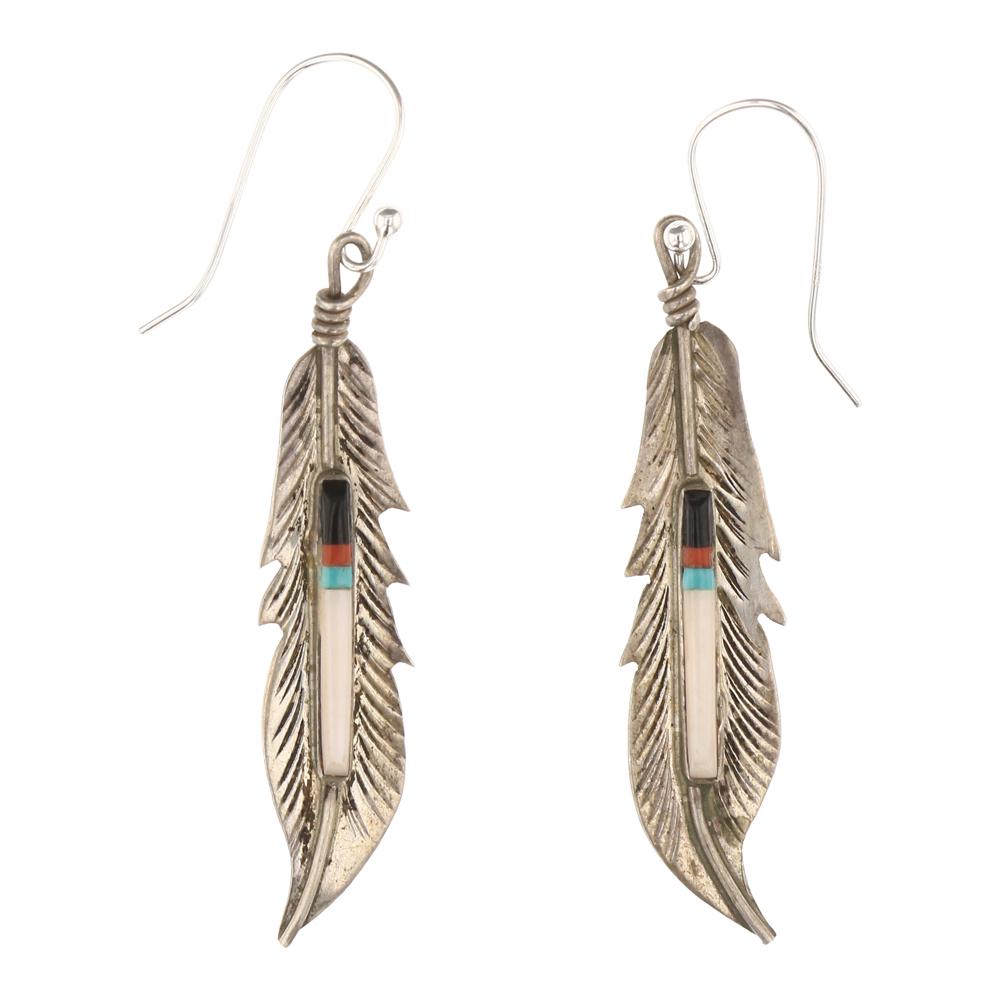 Vintage Inlay Mussel shell & Turquoise Feather earrings (1 of 2)