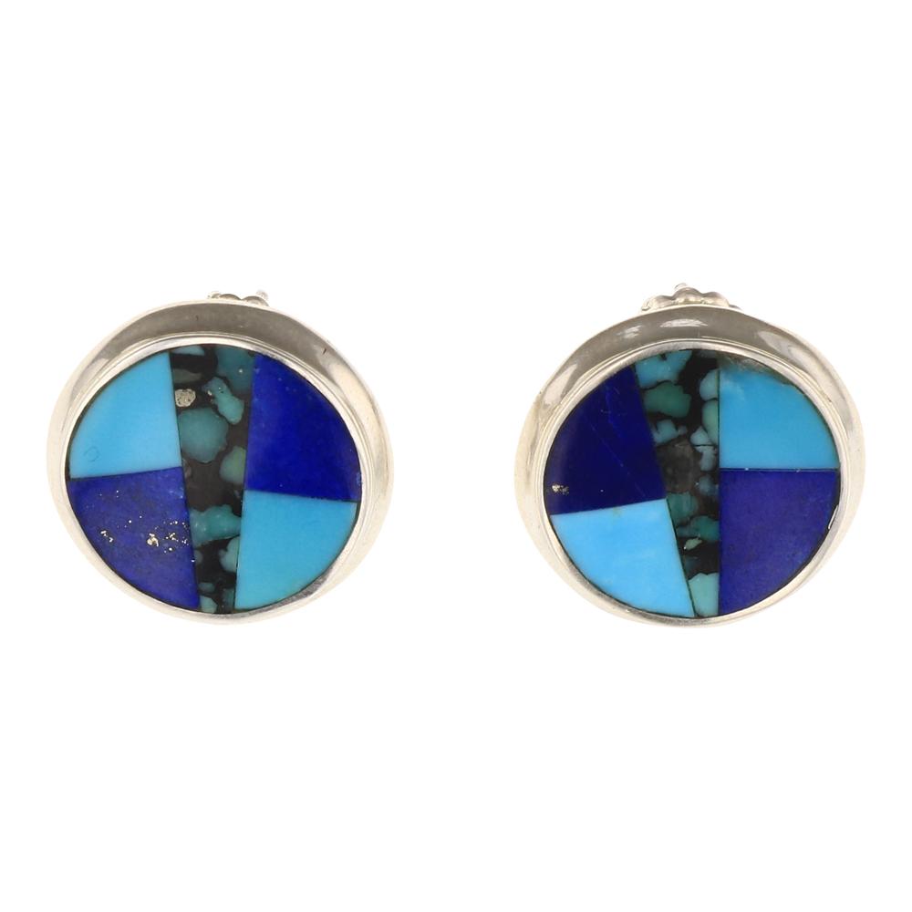 Turquoise & Lapis Channel Inlay Earrings (1 of 2)