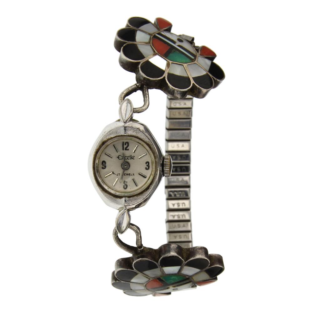 Vintage Pawn Zuni Sun face Inlay Watch Bracelet (1 of 4)