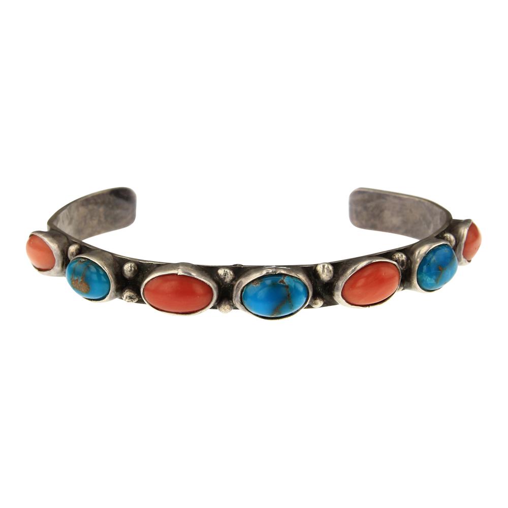 Old Pawn Bisbee Turquoise. Mediterranean Coral Bracelet (1 of 3)