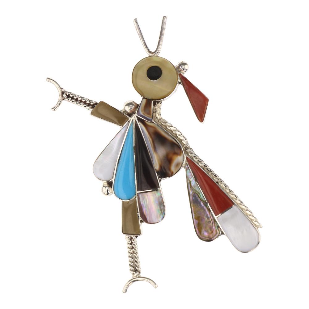 Turquoise Coral & Shell Zuni Inlay Pin /Pendant (1 of 2)