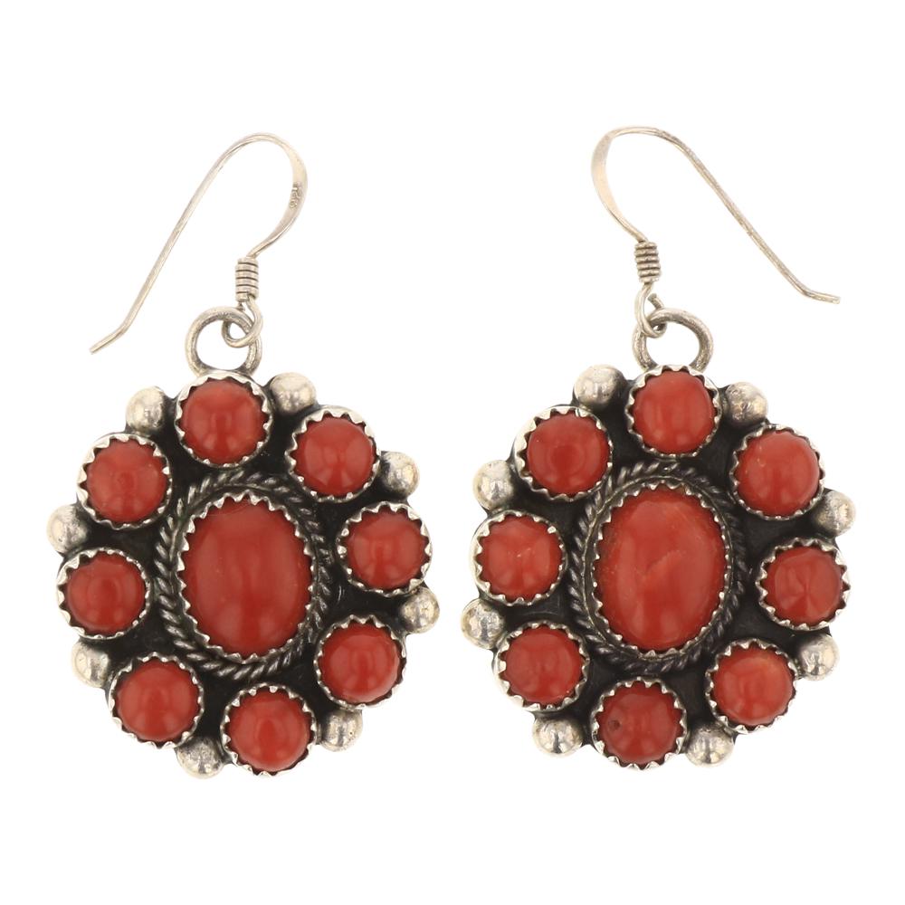 Vintage Mediterranean Coral Cluster Earrings: Sterling Silver | Genuine Mediterranean Coral | Vintage Mediterranean Coral Cluster Earrings | Navajo Native American Southwest Indian Jewelry | Approximate Weight: 14 Grams, | Dimensions: Earrings: 1