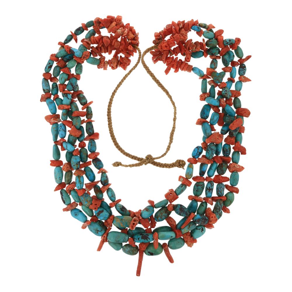 Vintage Santo Domingo Pueblo Turquoise & Coral Five (1 of 3)