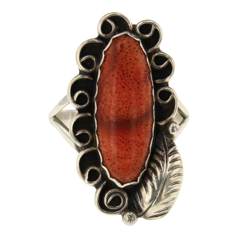 BVL Sponge Coral Ring: Sterling Silver | Sponge Coral | BVL Sponge Coral Ring | Navajo Native American Southwest Indian Jewelry | Approx. Weight:5 Grams, | Dimensions: Ring: 8.75 size, 1.25" face width | Signed: BVL