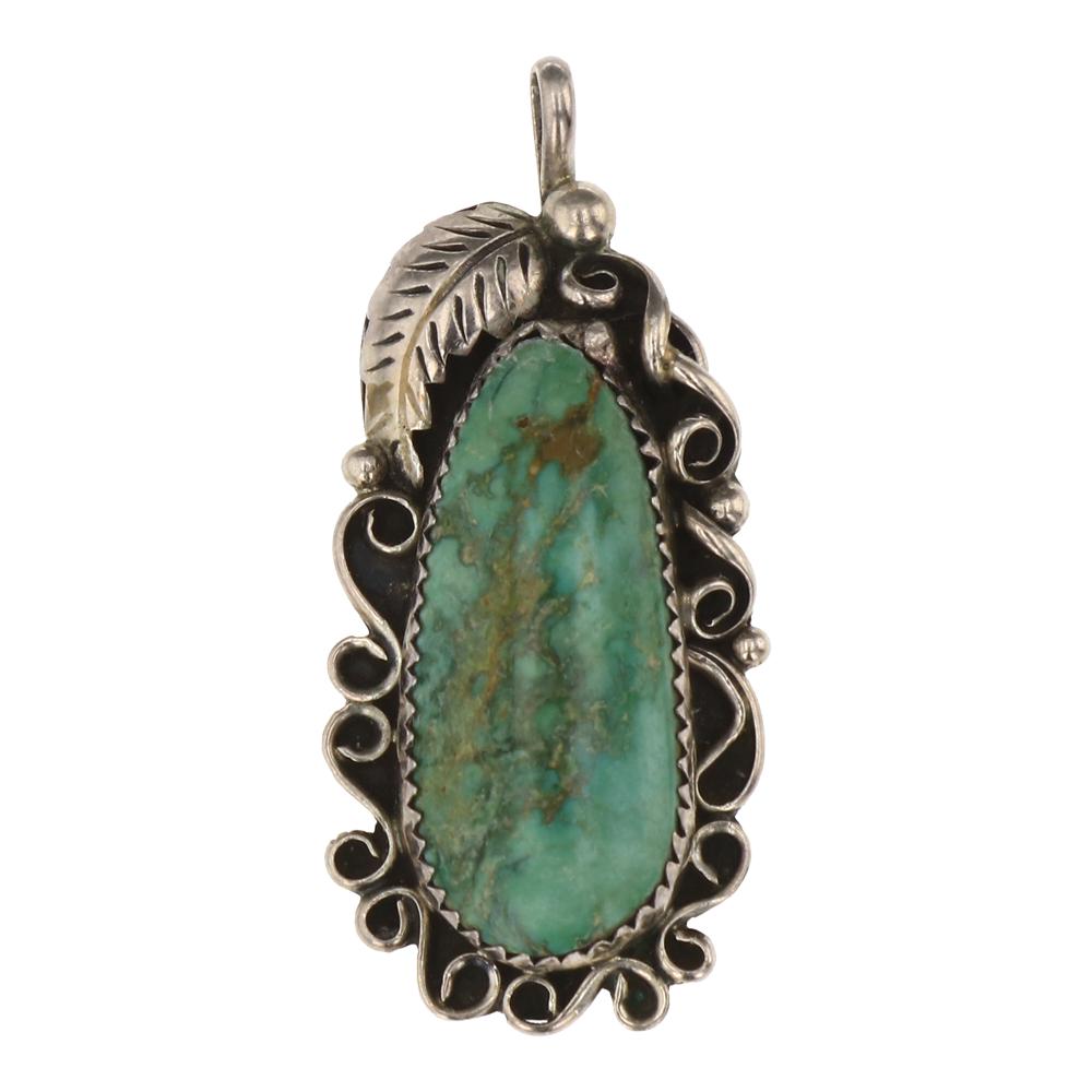 Lowell Draper Nevada Turquoise Pendant: Sterling Silver | Genuine Nevada Turquoise | Lowell Draper Nevada Turquoise Pendant | Navajo Native American Southwest Indian Jewelry | Approx. Weight:7 Grams, | Dimensions: Pendant: .75" x 1.75" | Si