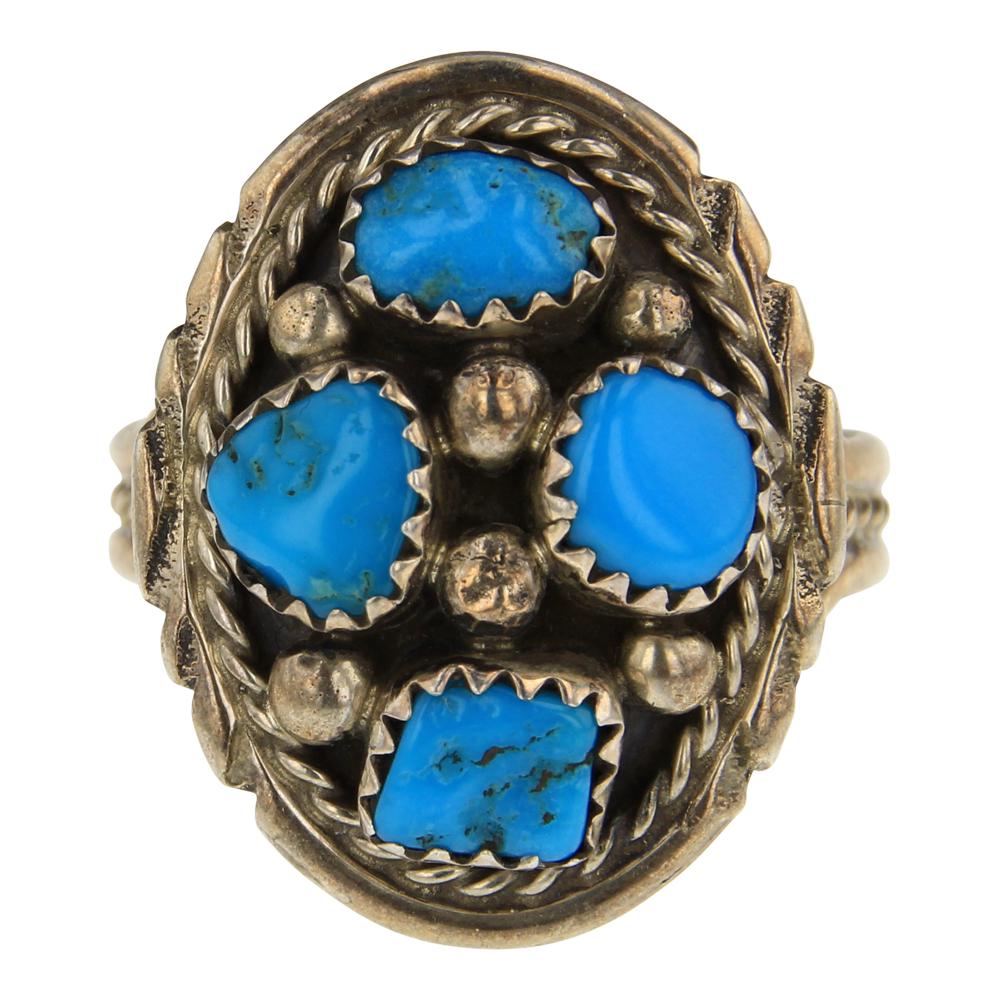 Melvin Chee Kingman Turquoise Ring: Sterling Silver | Genuine Kingman Turquoise | Melvin Chee Kingman Turquoise Ring | Navajo Native American Southwest Indian Jewelry | Approx. Weight:6 Grams, | Dimensions: Ring: 10.25 size, 1" face wid
