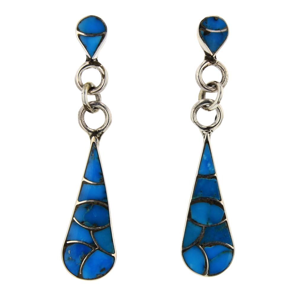 Kingman Turquoise Zuni Inlay Tear Drop Earrings (1 of 2)
