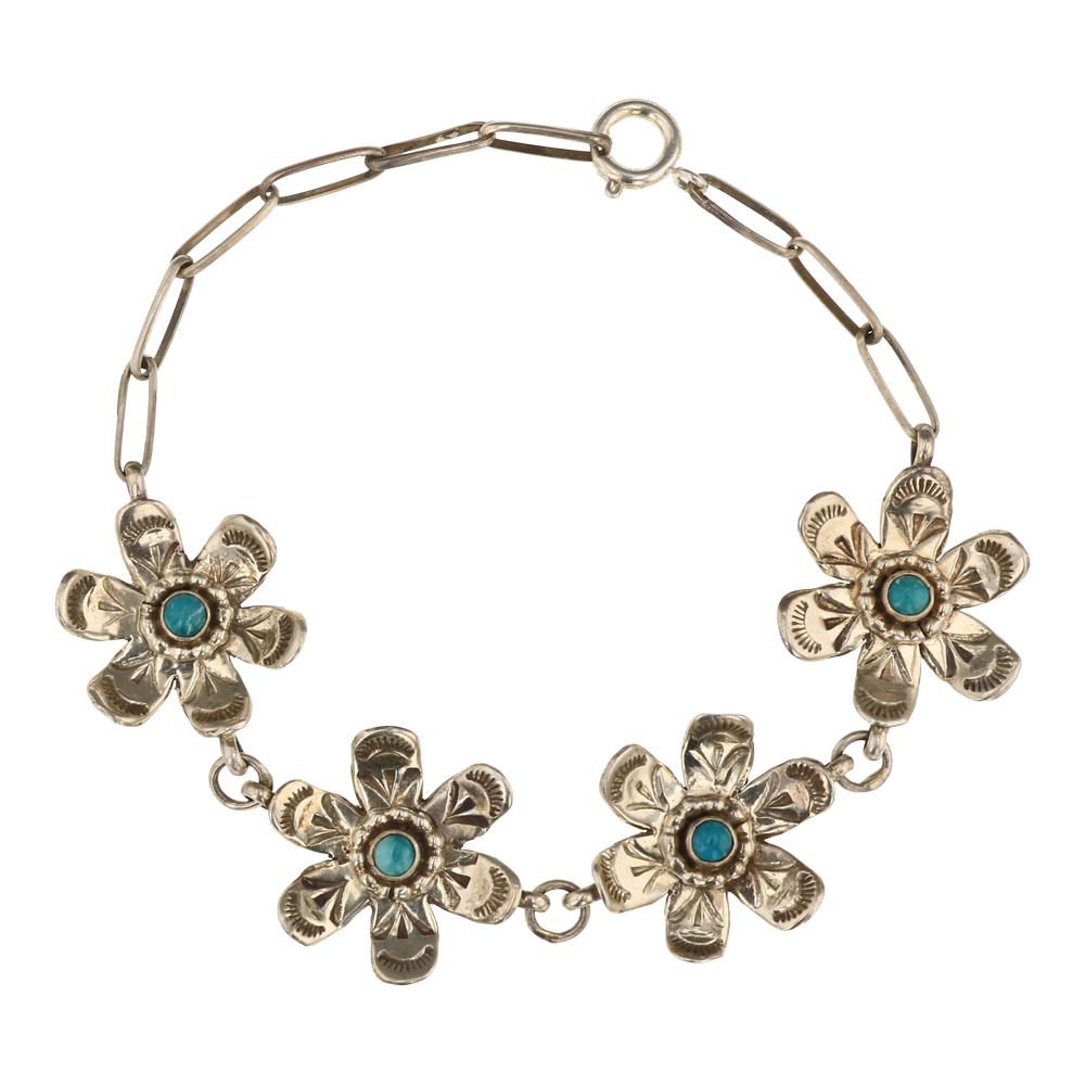 Turquoise Flower Link Bracelet (1 of 2)