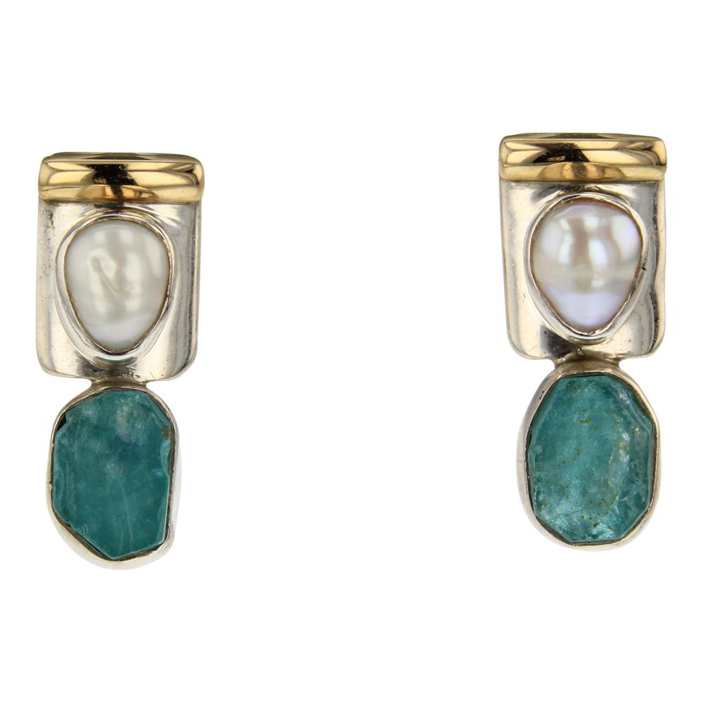 Lilly Barrack 14K Gold & Sterling Silver Pearl &: Sterling Silver | Genuine Fresh Water Pearl & Aquamarine | Lilly Barrack 14K Gold & Sterling Silver Pearl & Aquamarine | Lilly Barrack Southwest Shop New Mexico | Approx. Weight:7 Grams, | Dimensions: