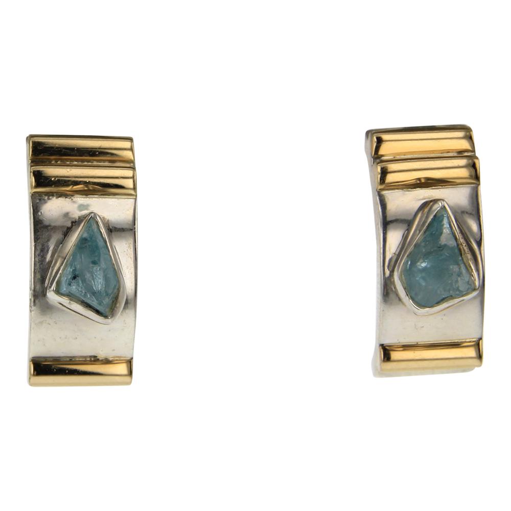 Lilly Barrack 14K Gold & Sterling Silver Aquamarine: Sterling Silver | Genuine Aquamarine | Lilly Barrack 14K Gold & Sterling Silver Aquamarine Earrings | Lilly Barrack Southwest Shop New Mexico | Approx. Weight:11 Grams, | Dimensions: Earrings: .25" x 