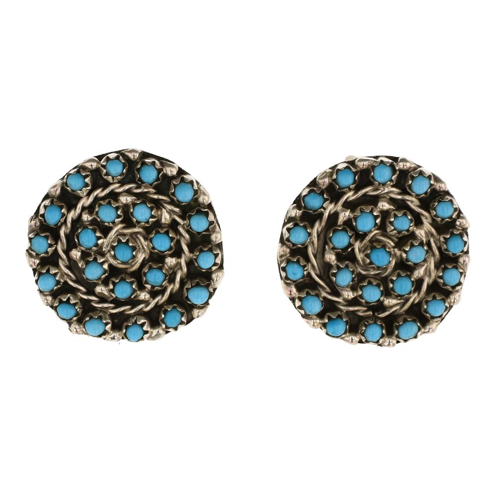 Zuni Sleeping Beauty Turquoise Petite point Cluster: Sterling Silver | Genuine Turquoise | Zuni Sleeping Beauty Turquoise Petite point Cluster Earrings | Zuni Native American Southwest Indian Jewelry | Approx. Weight:7 Grams, | Dimensions: Earrings: 1"