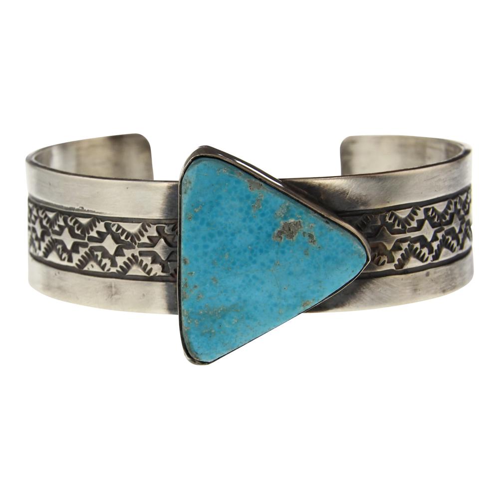 Rick Enriquez Blue Ridge Turquoise Bracelet: Sterling Silver | Genuine Blue Ridge Turquoise | Rick Enriquez Blue Ridge Turquoise Bracelet | Navajo Native American Southwest Indian Jewelry | Approx. Weight:53 Grams, | Dimensions: Bracelet: 6" inn