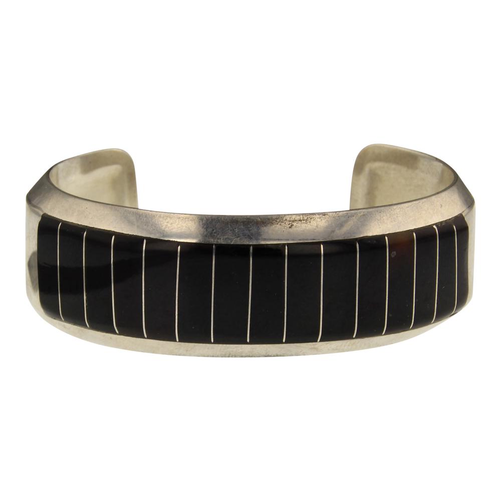Willie Saiz Acoma Jet Channel Inlay Cuff Bracelet (1 of 4)