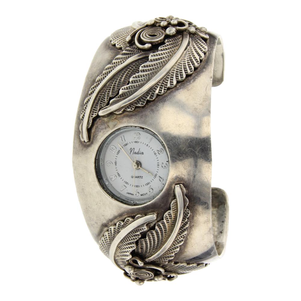 Vintage Pawn Plain Silver Leaf work Watch Bracelet (1 of 4)