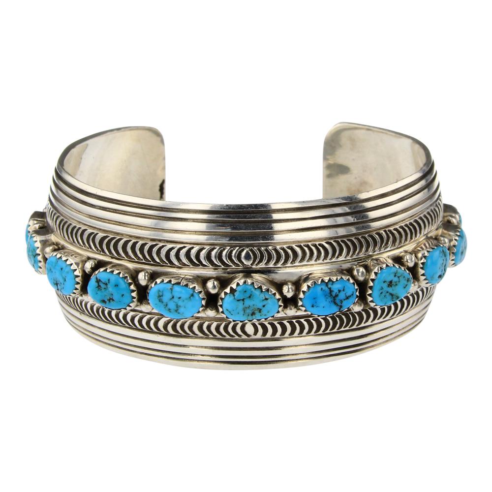 Kingman Turquoise Wide Stamp Cuff Bracelet (1 of 5)