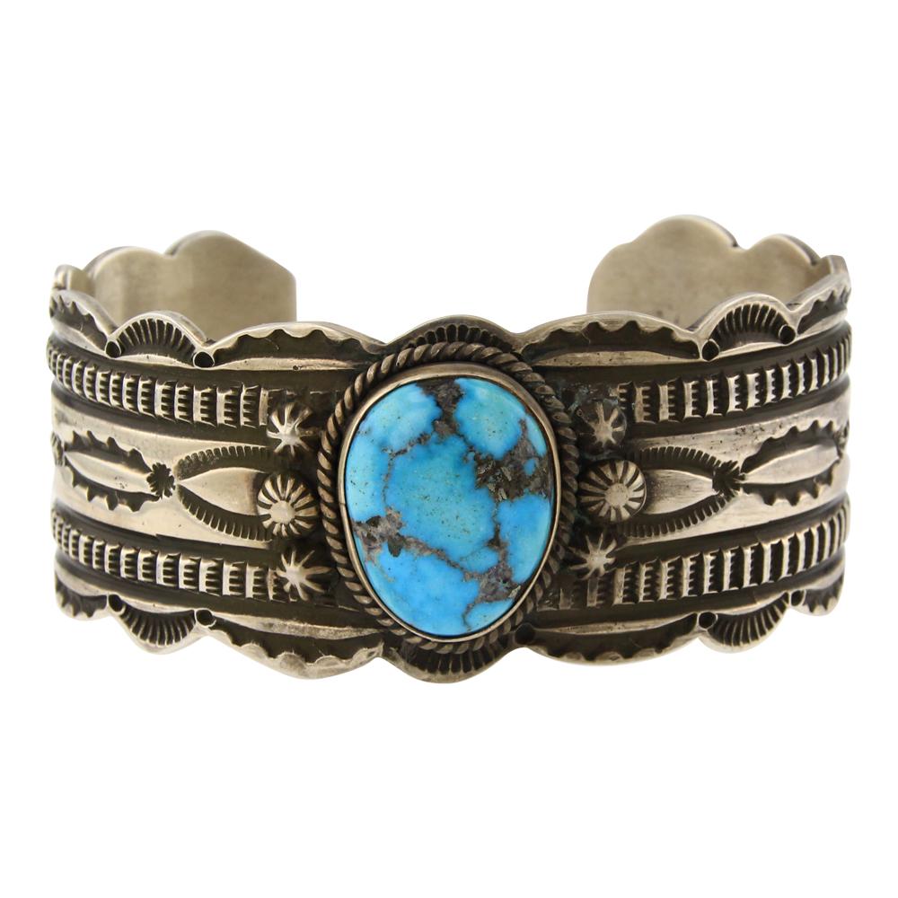 Fred Maloney Nevada Turquoise Stamp Cuff Bracelet (1 of 4)