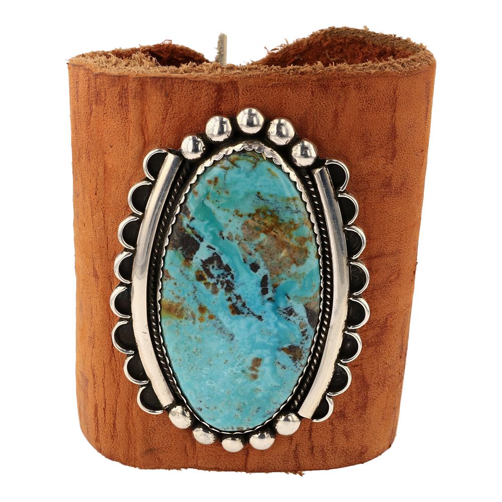Nevada Turquoise Over Leather Ketoh Arm Guard Bracelet (1 of 3)
