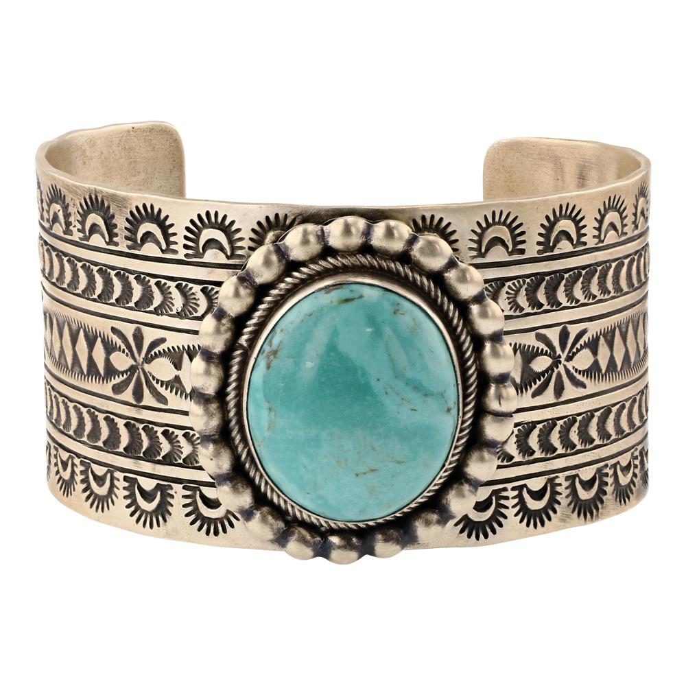 Benny Ramone Nevada Turquoise Wide Stamp Cuff Bracelet (1 of 3)