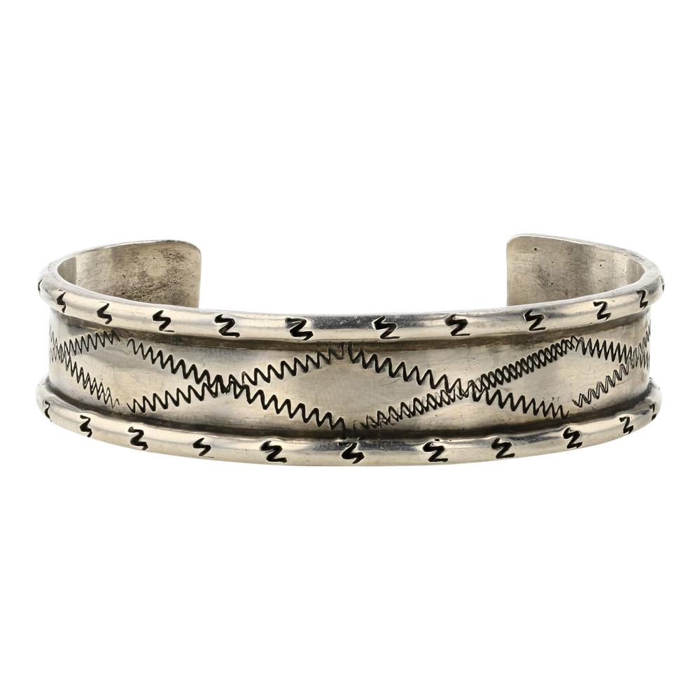 Navajo Plain Silver Stamp Work Cuff Bracelet (1 of 3)