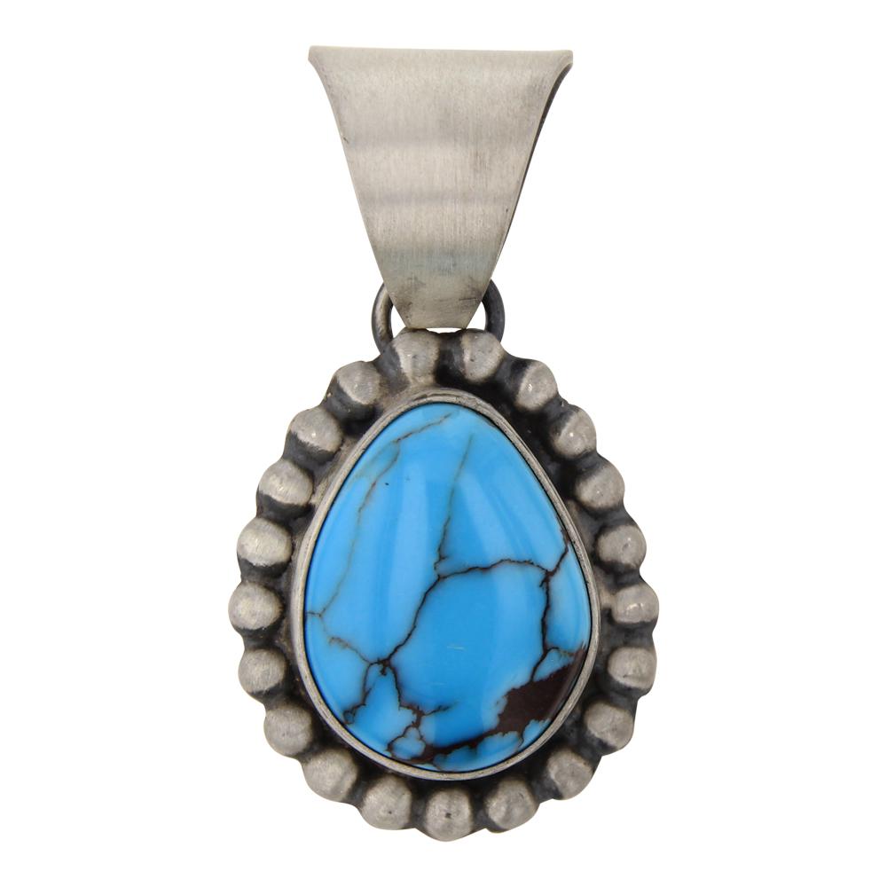 Eddie Secatero Egyptian Turquoise Pendant: Sterling Silver | Genuine Egyptian Turquoise | Eddie Secatero Egyptian Turquoise Pendant | Navajo Native American Southwest Indian Jewelry | Weight: 9 Grams, | Dimensions: Pendant: .75" x 1.5" | Signe