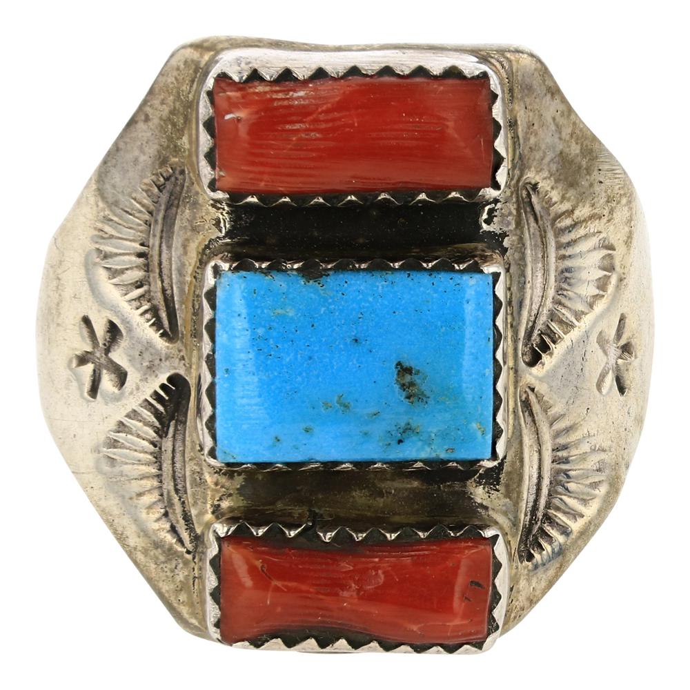 Vintage Kingman Turquoise & Coral Ring (1 of 3)