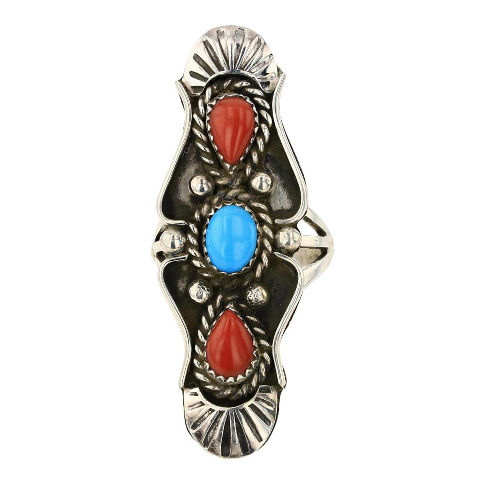 Joe Tso Sleeping Beauty Turquoise & Coral Ring (1 of 3)
